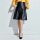 Fashion Knee-length Midi Black A-line PU Leather Skirt